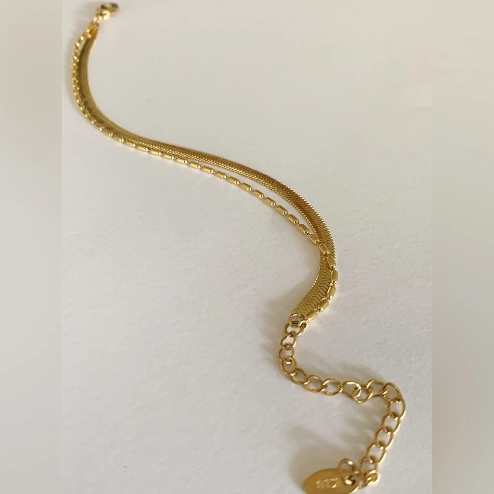 Double layered bracelet, snake chain bracelet, gold braceletherringbone bracelet